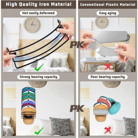 Hat Organizer for Baseball Caps, 2-Pack Black Metal Hat Rack Ball Cap Storage - Picture 5 of 7